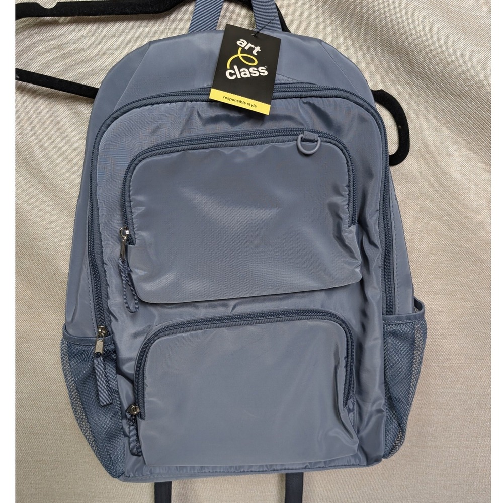 Art Class Backpack Kids OS Blue Gray NWT Multi Pocket Nylon School Bag